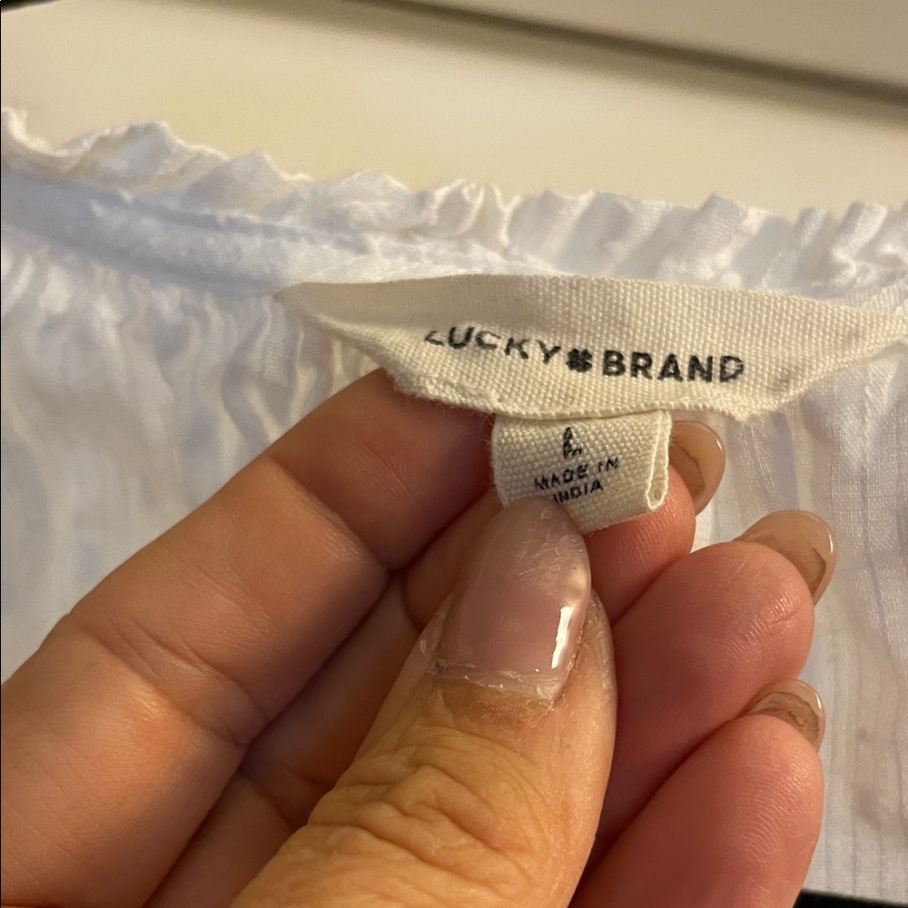 Lucky Brand White Eyelet Tassel Peplum Tank - Picture 2 of 6